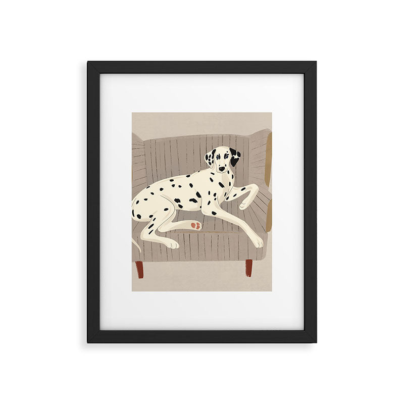 Portrait of a dog on a striped chair Framed Art Print Gallery Image 6