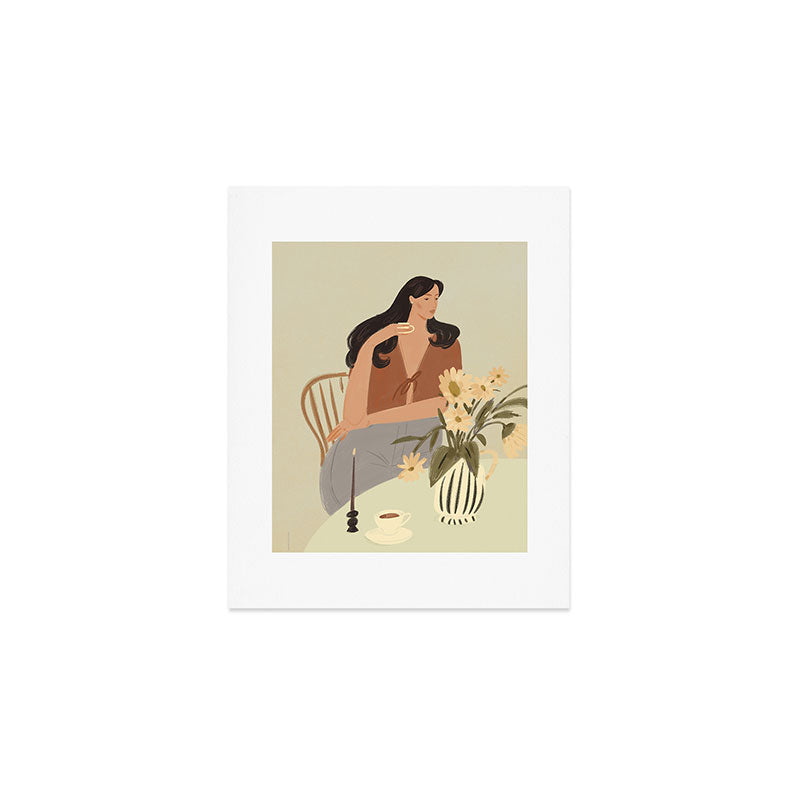 portrait of a fragile woman at a table with flowers Art Print Gallery Image 1