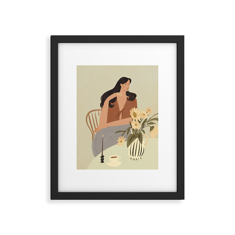 portrait of a fragile woman at a table with flowers Framed Art Print Gallery Image 5