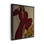  portrait of a fragile woman in a red suit with sunflowers Framed Canvas Print Gallery Image 2