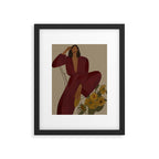  portrait of a fragile woman in a red suit with sunflowers Framed Art Print Gallery Image 5