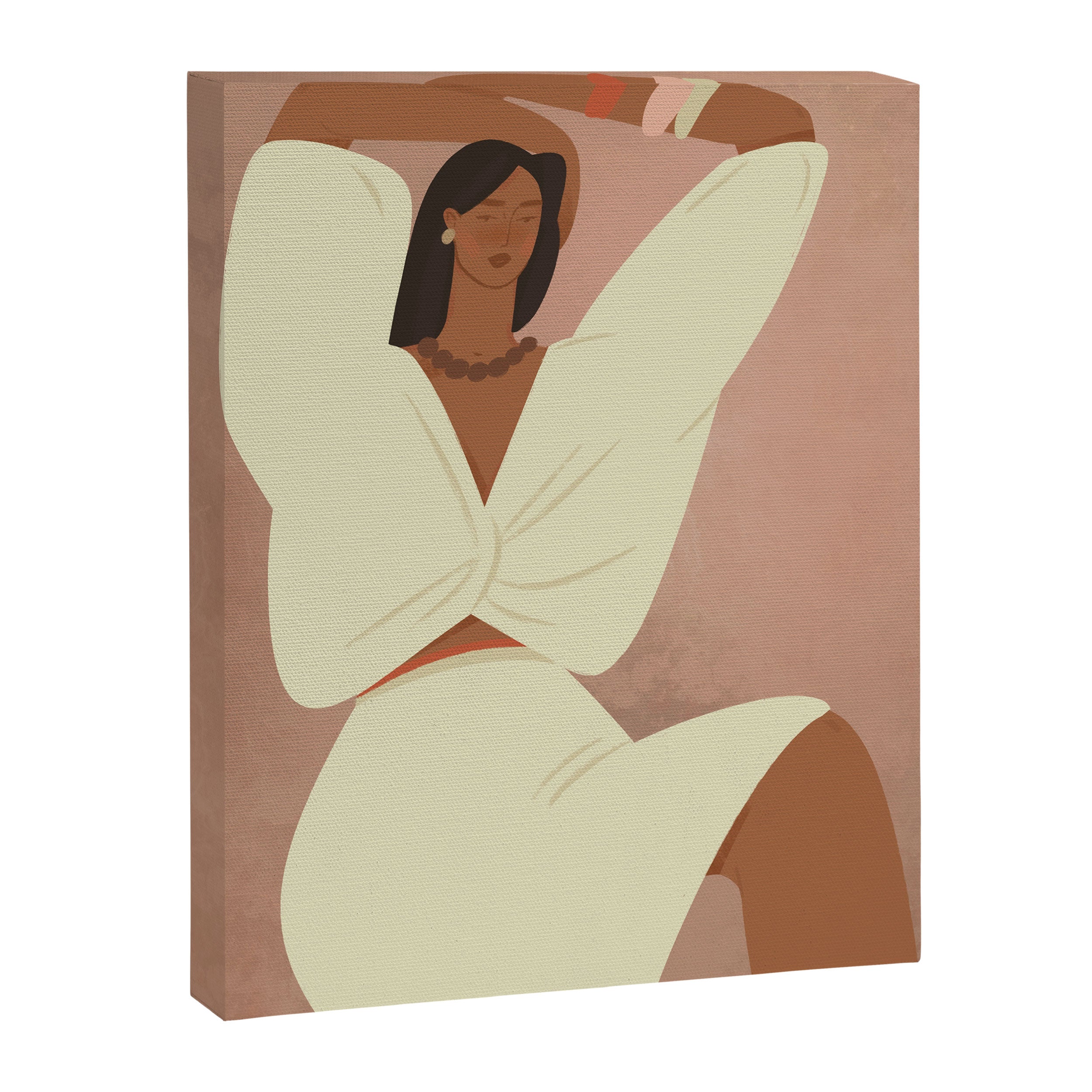  portrait of a fragile woman in a white suit on a pink background Canvas Print Gallery Image 6