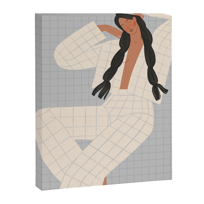 portrait of a girl in checkered pajamas Canvas Print Gallery Image 1