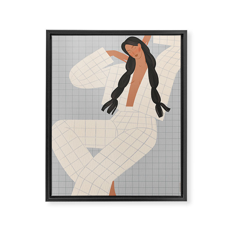 portrait of a girl in checkered pajamas Framed Canvas Print Gallery Image 6