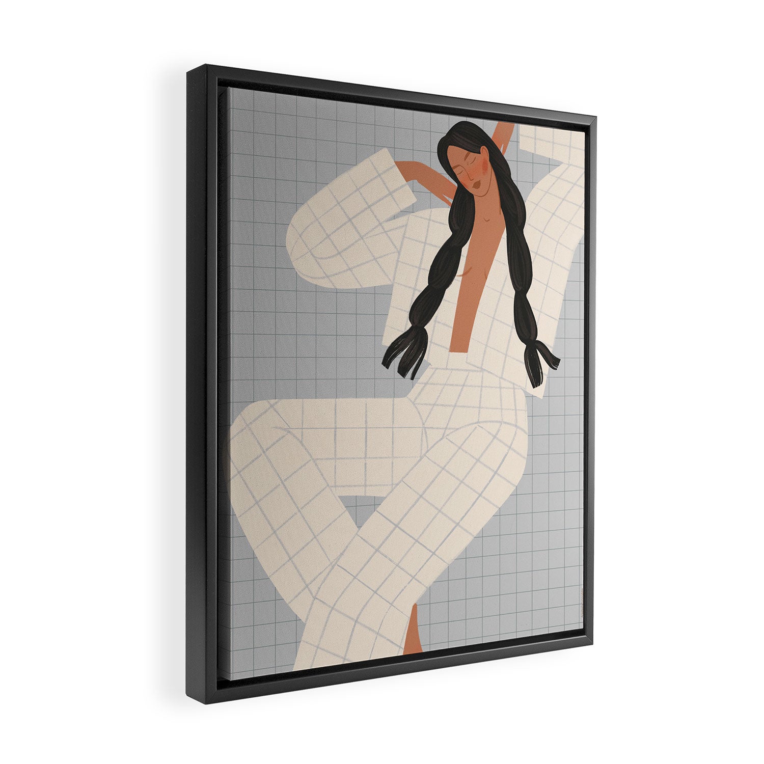 portrait of a girl in checkered pajamas Framed Canvas Print Gallery Image 2