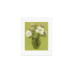 portrait of a girl with a peach in a green dress Art Print Gallery Image 1