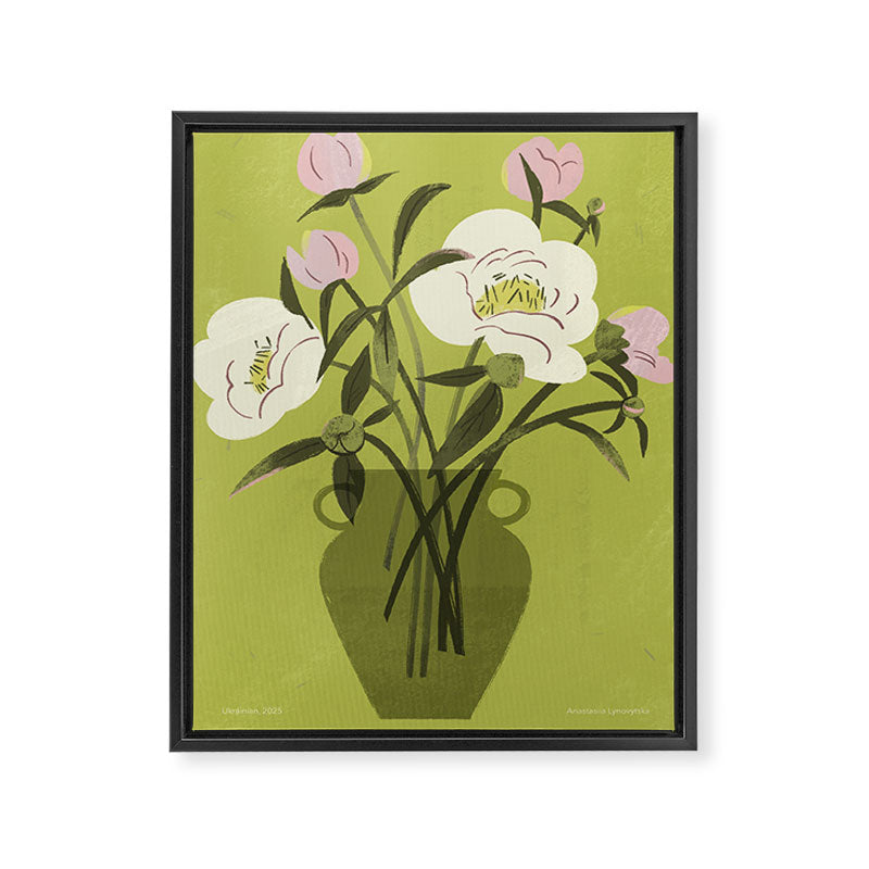 portrait of a girl with a peach in a green dress Framed Canvas Print Gallery Image 6