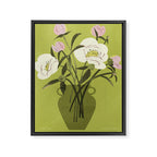 portrait of a girl with a peach in a green dress Framed Canvas Print Gallery Image 6