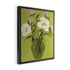 portrait of a girl with a peach in a green dress Framed Canvas Print Gallery Image 2