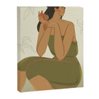 portrait of a girl with a peach in a green dress Canvas Print Gallery Image 6
