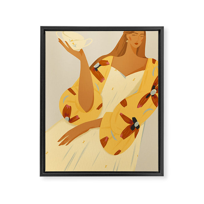 portrait of a red-haired girl with a cup Framed Canvas Print Gallery Image 1