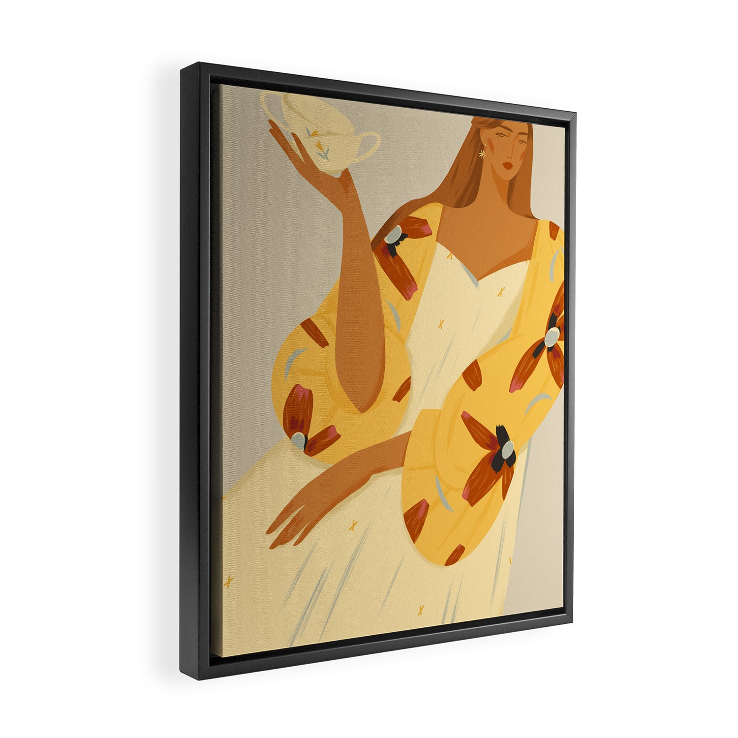 portrait of a red-haired girl with a cup Framed Canvas Print Gallery Image 2