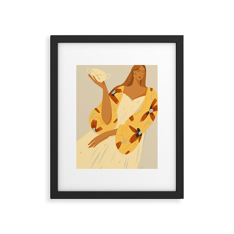 portrait of a red-haired girl with a cup Framed Art Print Gallery Image 5