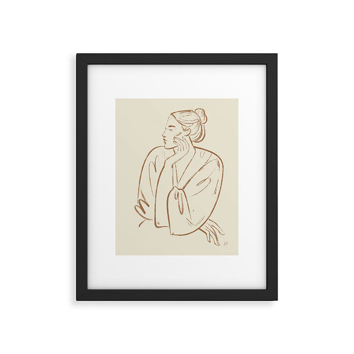 portrait of a woman graphic sepia Framed Art Print Gallery Image 1