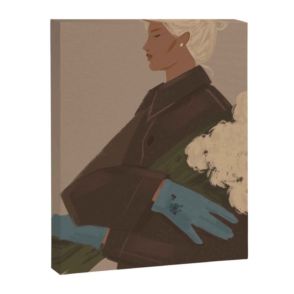  portrait of a woman in a coat and blue gloves Canvas Print Gallery Image 6