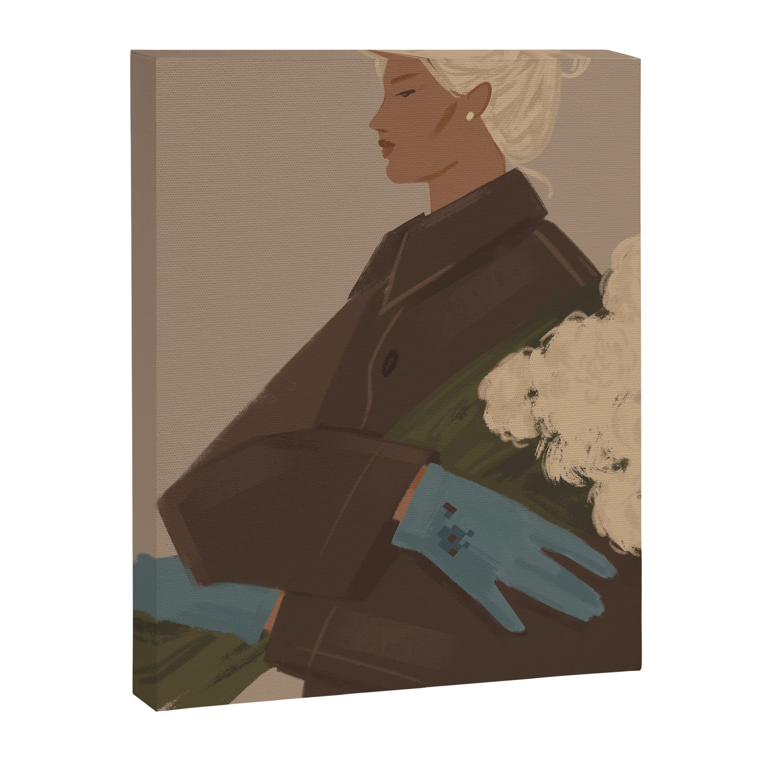  portrait of a woman in a coat and blue gloves Canvas Print Gallery Image 6