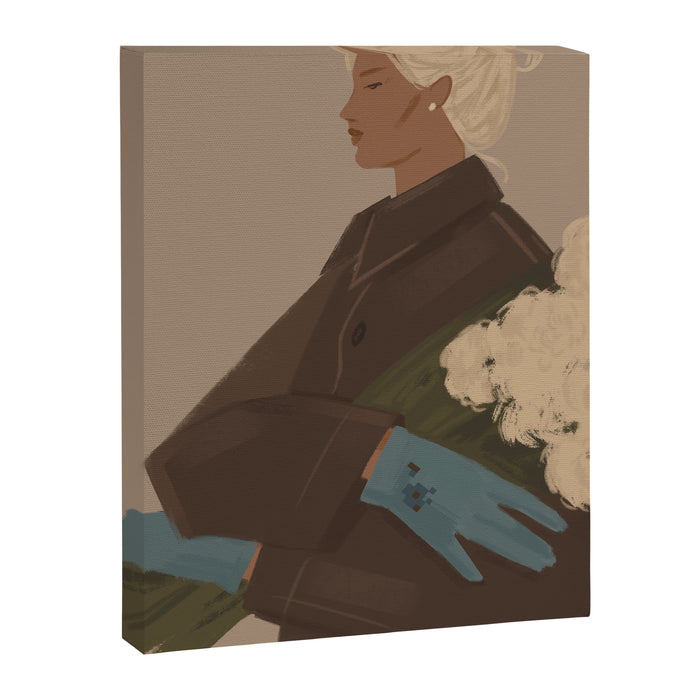  portrait of a woman in a coat and blue gloves Canvas Print Gallery Image 1