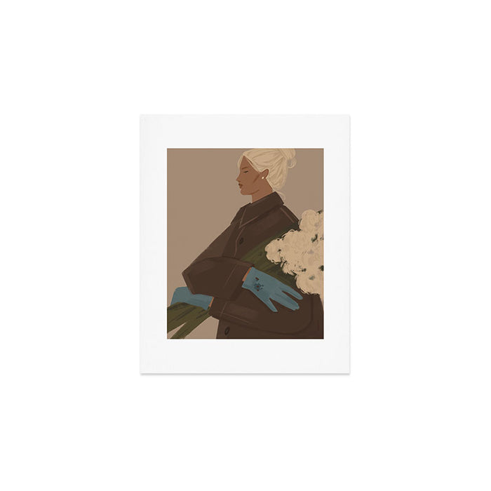  portrait of a woman in a coat and blue gloves Art Print Gallery Image 1