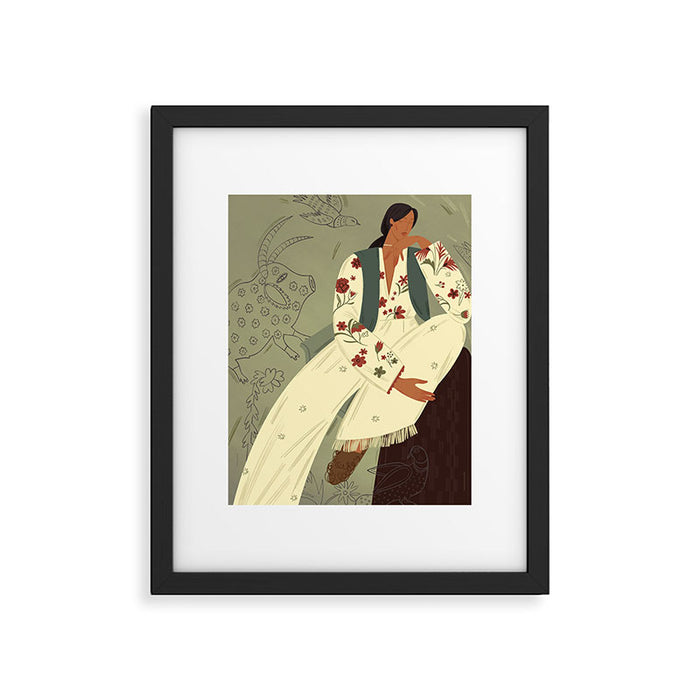 portrait of a woman in a flying costume with fantastic beasts Framed Art Print Gallery Image 1