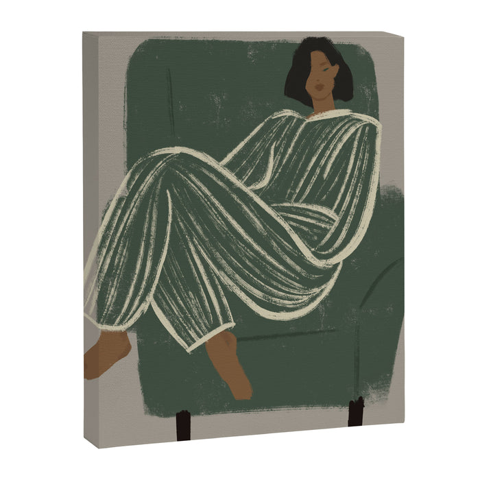  portrait of a woman in a striped suit and a green chair Canvas Print Gallery Image 1
