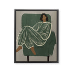  portrait of a woman in a striped suit and a green chair Framed Canvas Print Gallery Image 6