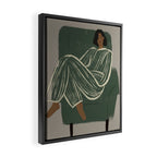 portrait of a woman in a striped suit and a green chair Framed Canvas Print Gallery Image 2