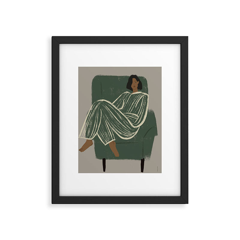  portrait of a woman in a striped suit and a green chair Framed Art Print Gallery Image 5