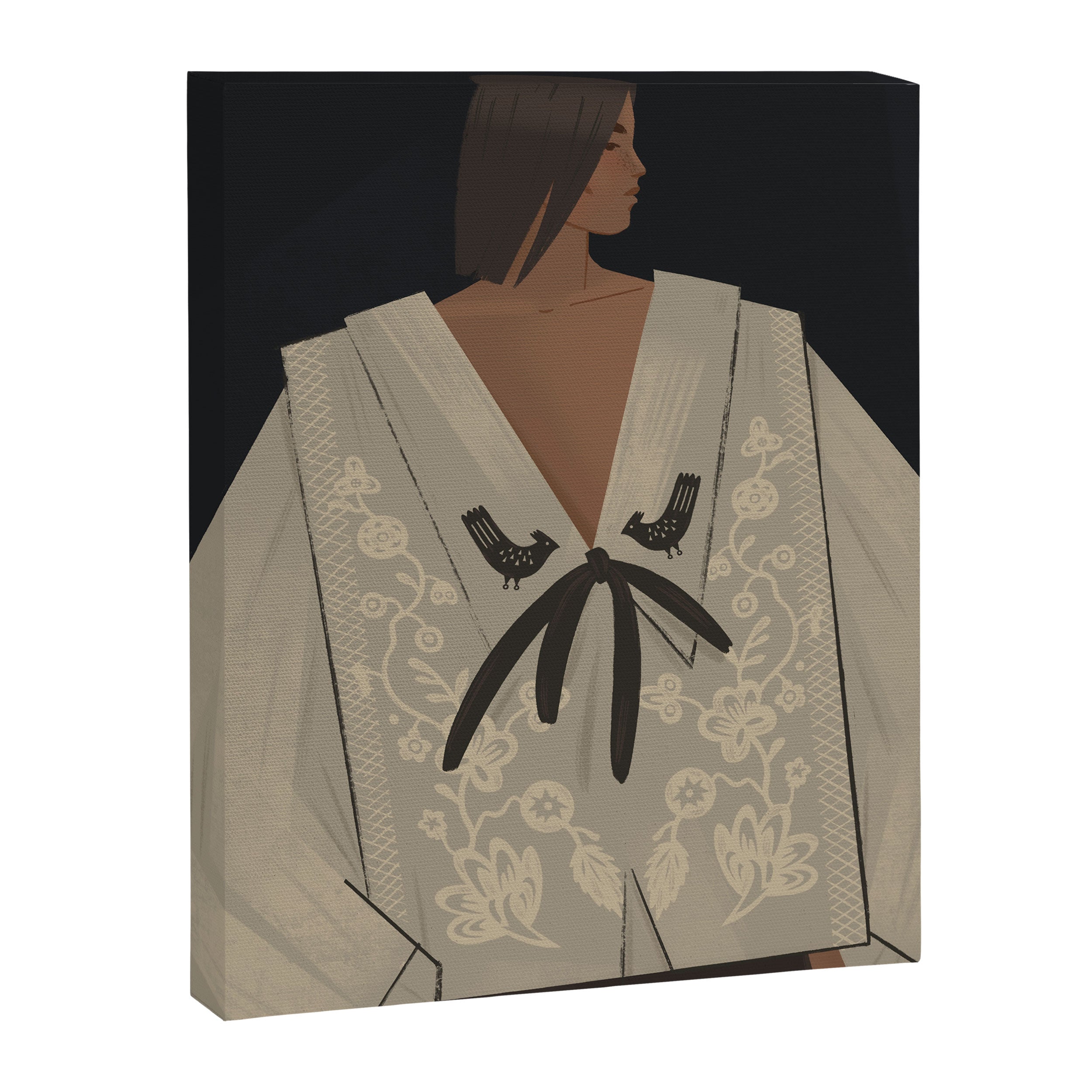 portrait of a woman in an embroidered shirt on a dark background Canvas Print Gallery Image 6