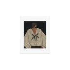  portrait of a woman in an embroidered shirt on a dark background Art Print Gallery Image 1