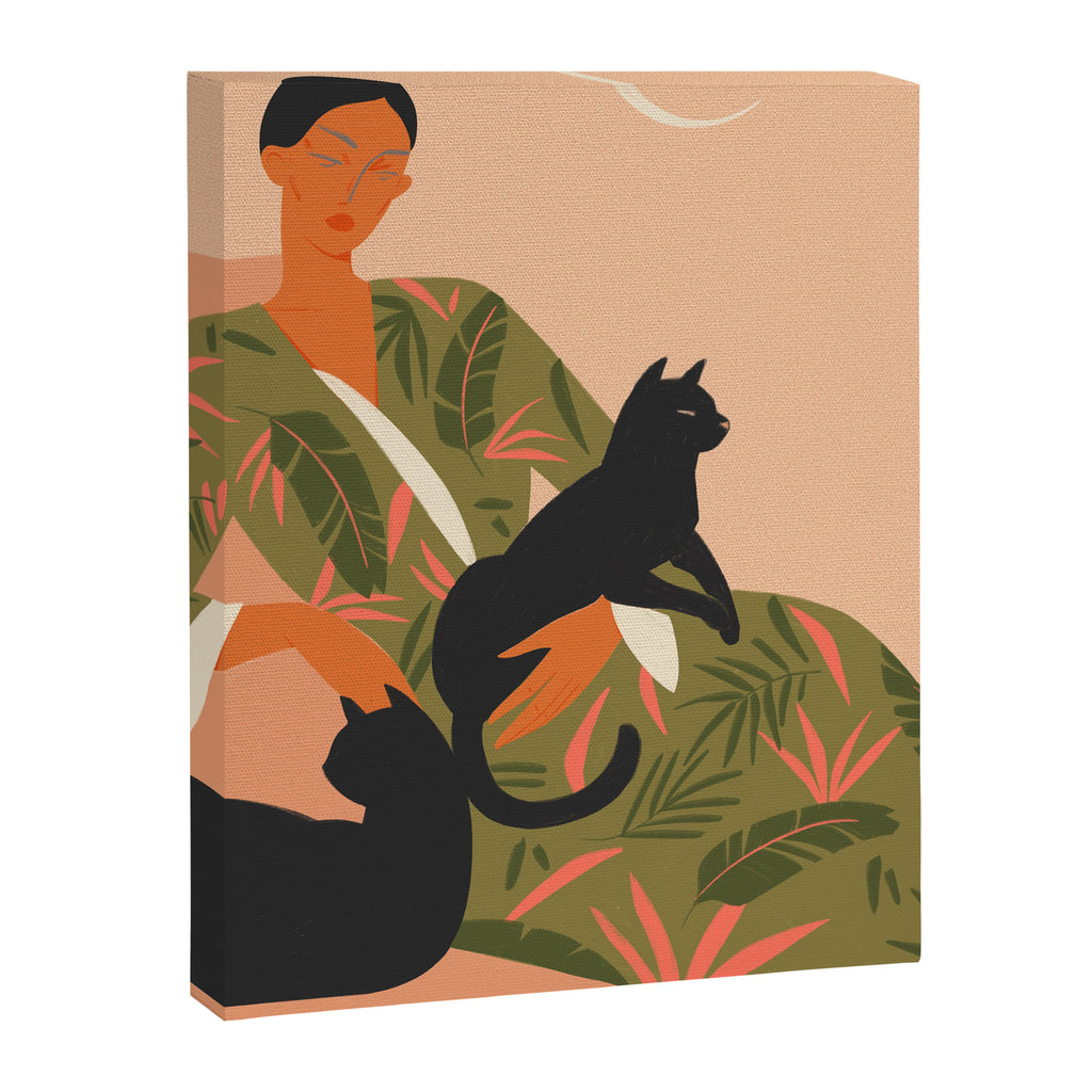 portrait of a woman with cats in ethno-modern style Canvas Print Gallery Image 8
