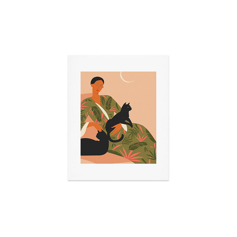 portrait of a woman with cats in ethno-modern style Art Print Gallery Image 1