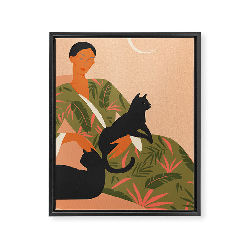 portrait of a woman with cats in ethno-modern style Framed Canvas Print Gallery Image 8