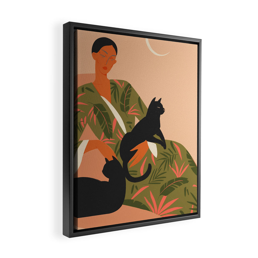 portrait of a woman with cats in ethno-modern style Framed Canvas Print Gallery Image 2