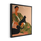 portrait of a woman with cats in ethno-modern style Framed Canvas Print Gallery Image 2