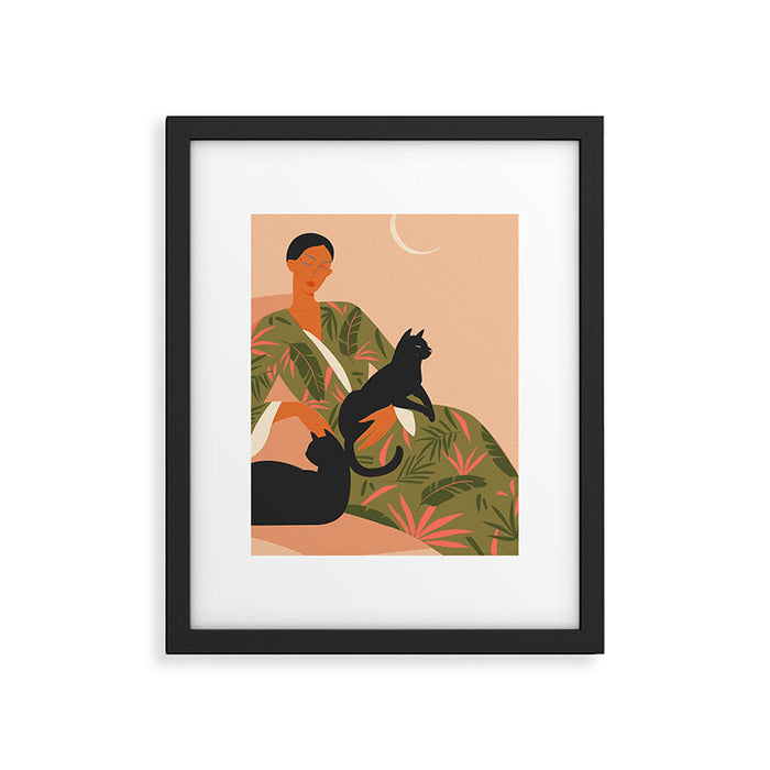 portrait of a woman with cats in ethno-modern style Framed Art Print Gallery Image 1