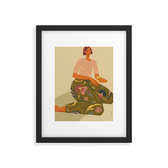 portrait of a woman with cats in ethno-modern style Framed Art Print Gallery Image 1