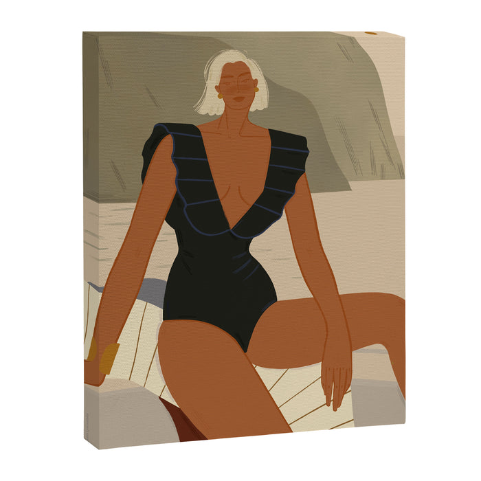  portrait of an elegant woman on the beach in a swimsuit Canvas Print Gallery Image 1