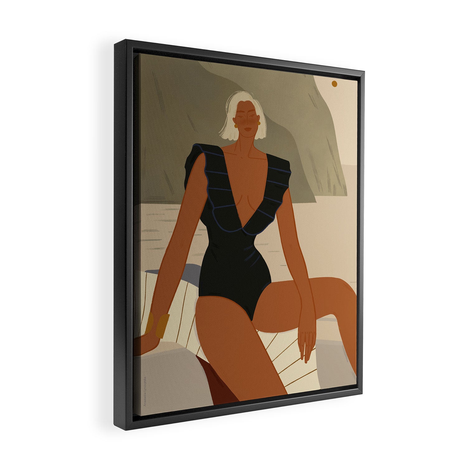  portrait of an elegant woman on the beach in a swimsuit Framed Canvas Print Gallery Image 2