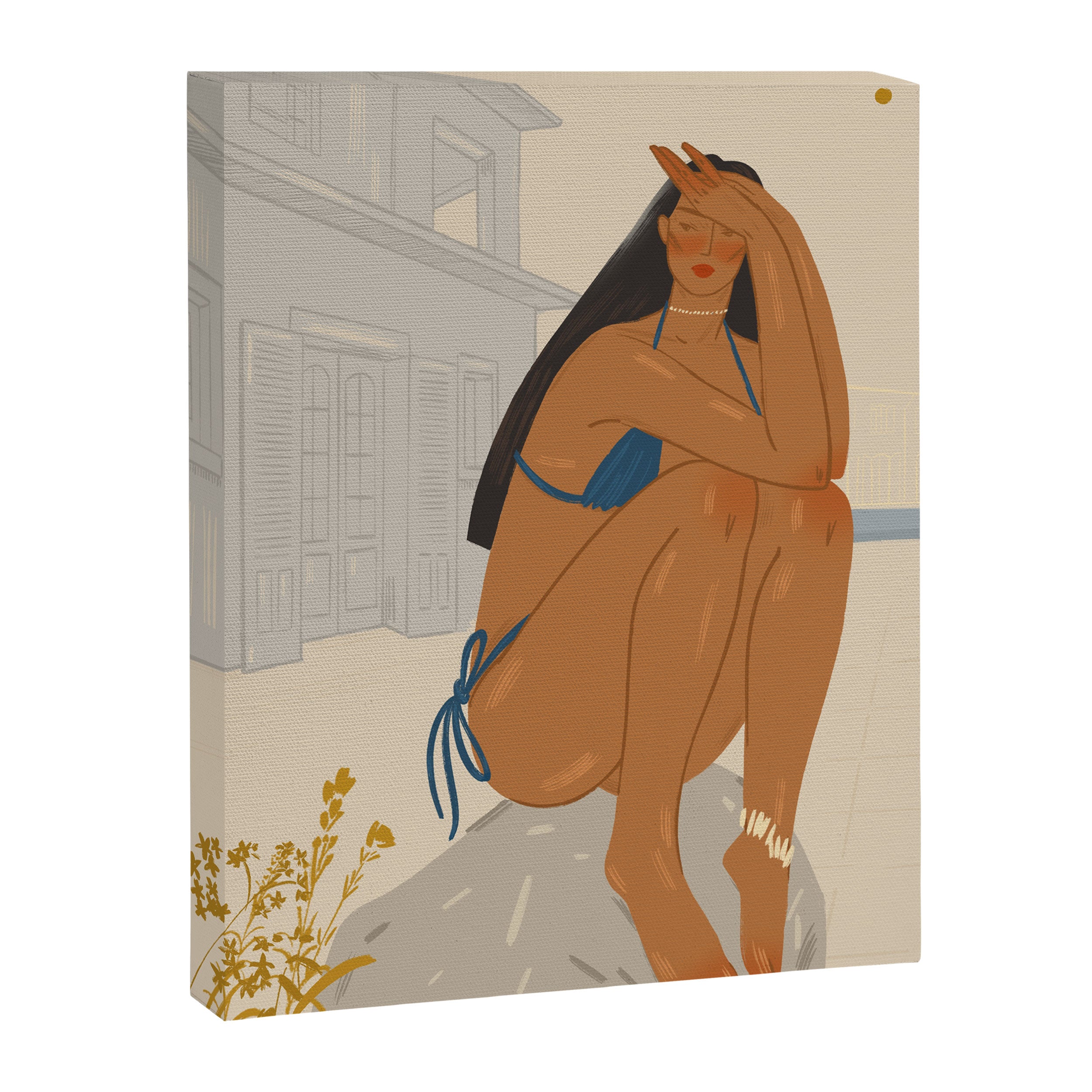 portrait of an elegant woman on the beach in a swimsuit Canvas Print Gallery Image 6