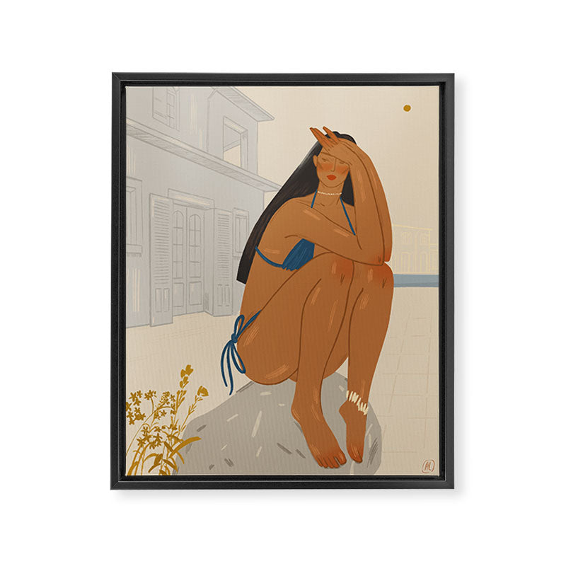 portrait of an elegant woman on the beach in a swimsuit Framed Canvas Print Gallery Image 6
