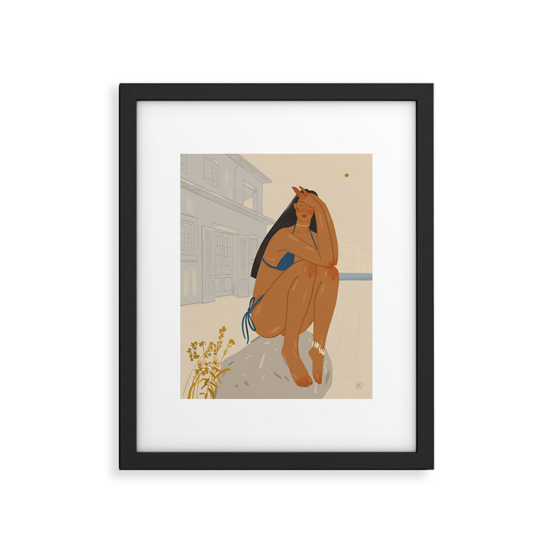 portrait of an elegant woman on the beach in a swimsuit Framed Art Print Gallery Image 5