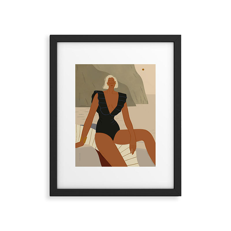  portrait of an elegant woman on the beach in a swimsuit Framed Art Print Gallery Image 5
