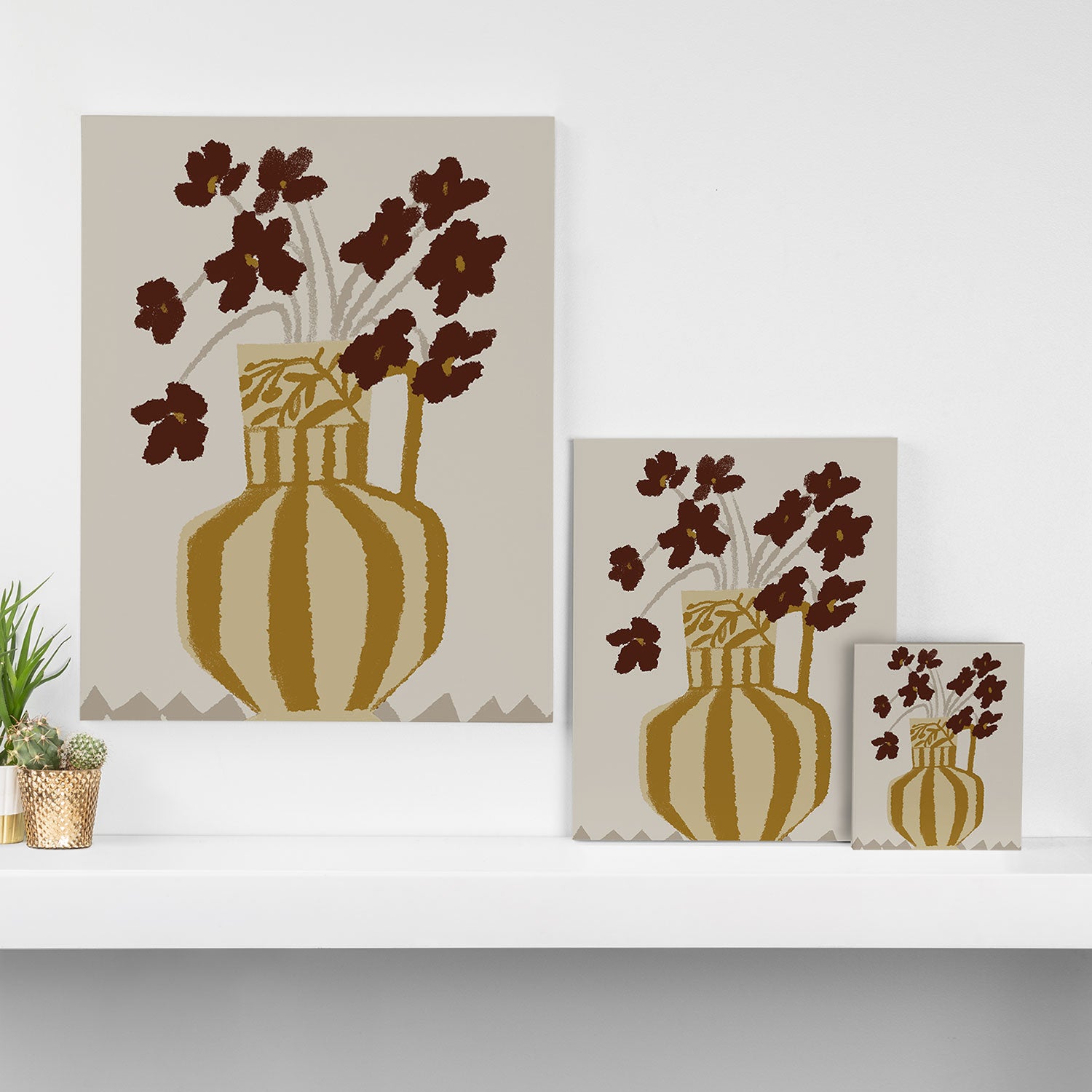 red flowers in a striped vase Canvas Print Gallery Image 3