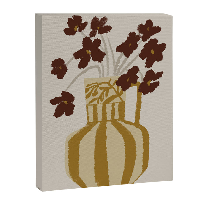 red flowers in a striped vase Canvas Print Gallery Image 1