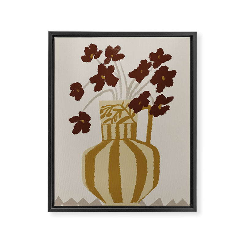 red flowers in a striped vase Framed Canvas Print Gallery Image 3