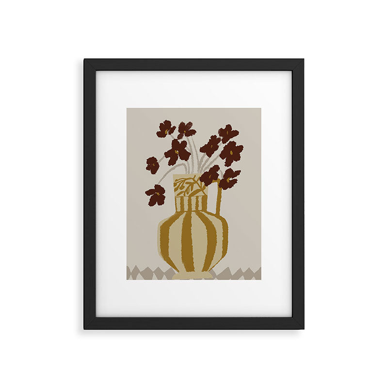 red flowers in a striped vase Framed Art Print Gallery Image 1
