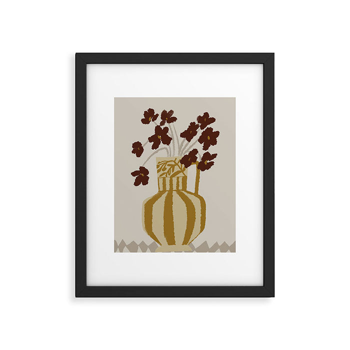 red flowers in a striped vase Framed Art Print Gallery Image 1
