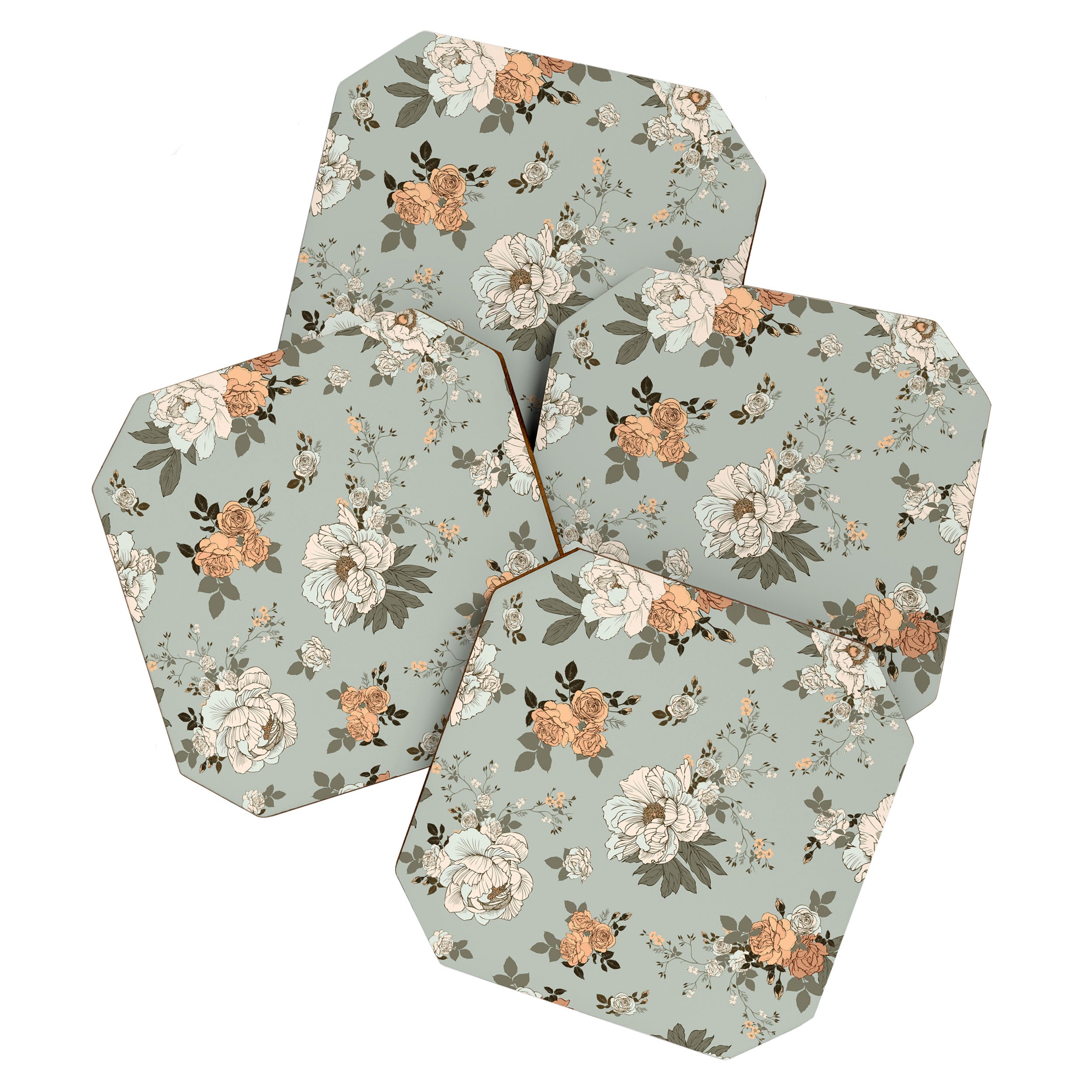 romantic pattern with lush peonies Coaster Gallery Image 1