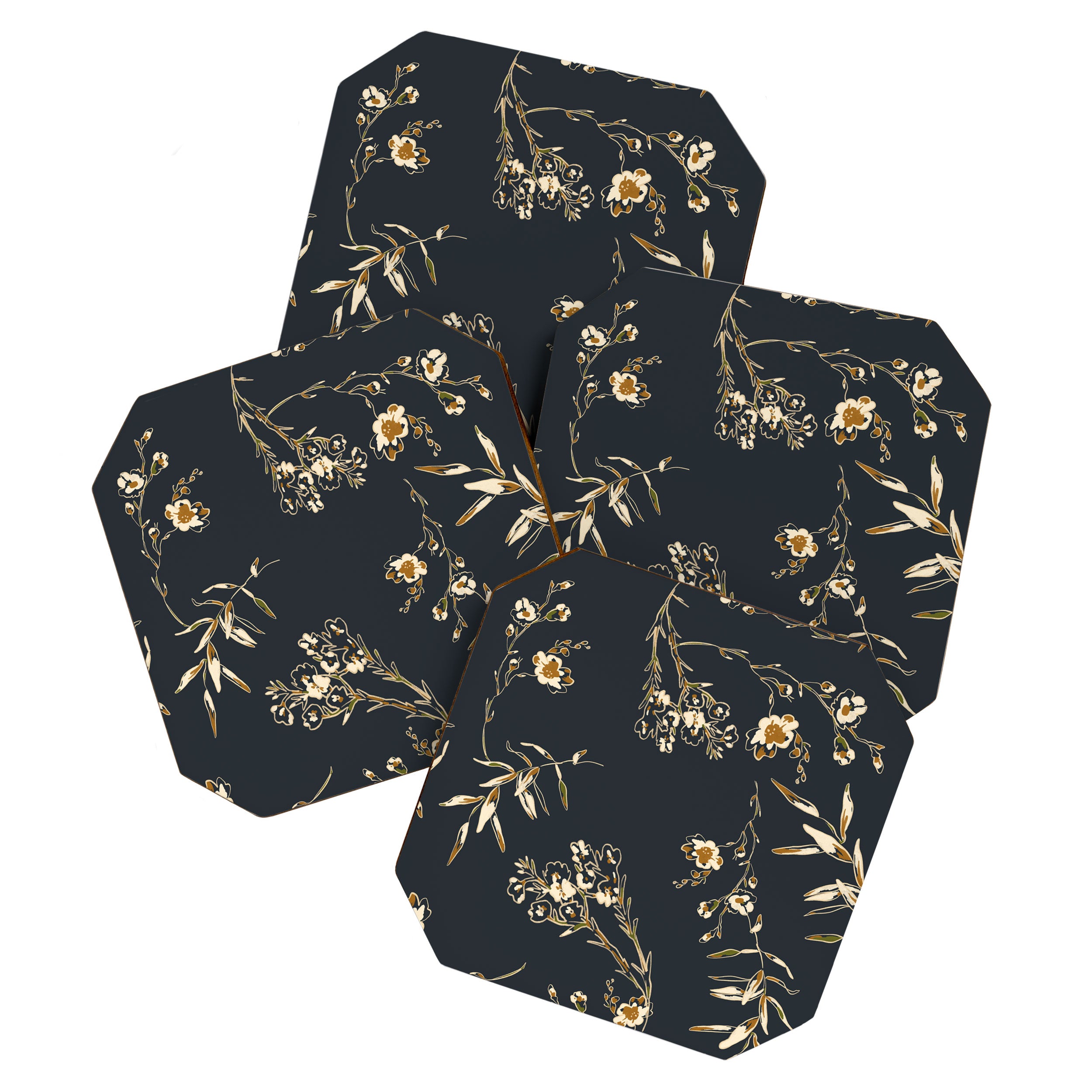 seamless floral pattern with flowers on a dark background Coaster Gallery Image 1