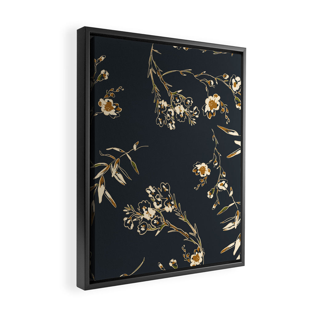  seamless floral pattern with flowers on a dark background Framed Canvas Print Gallery Image 2